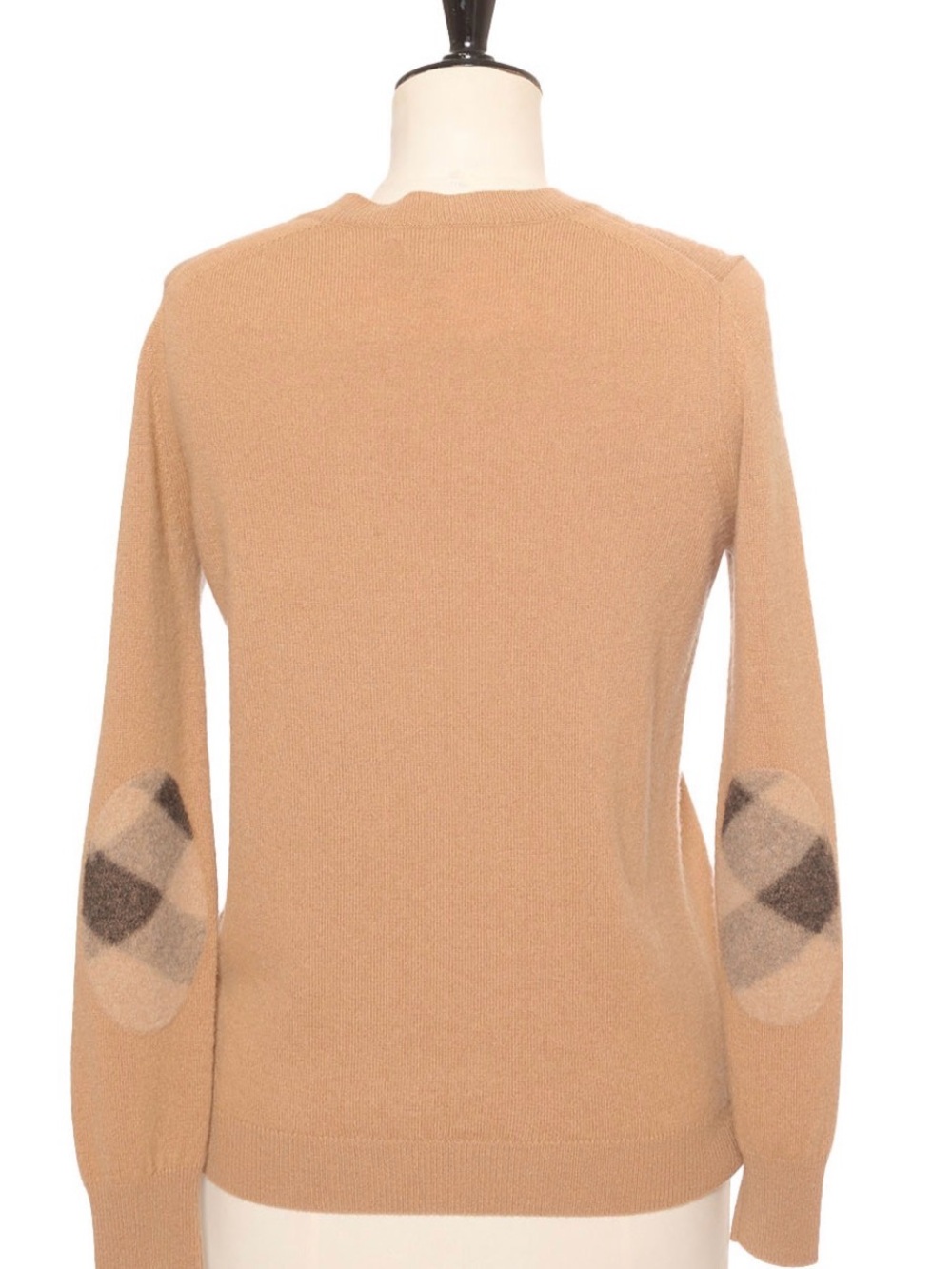 Burberry Camel Crewneck Sweater with Argyle Elbow Patches